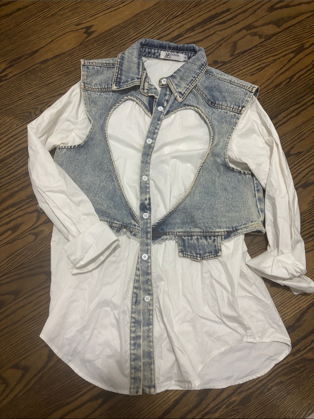Denim Heart Cutout Button-Down Shirt